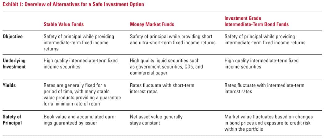 Overview of Alternatives for a Safe Investment Option